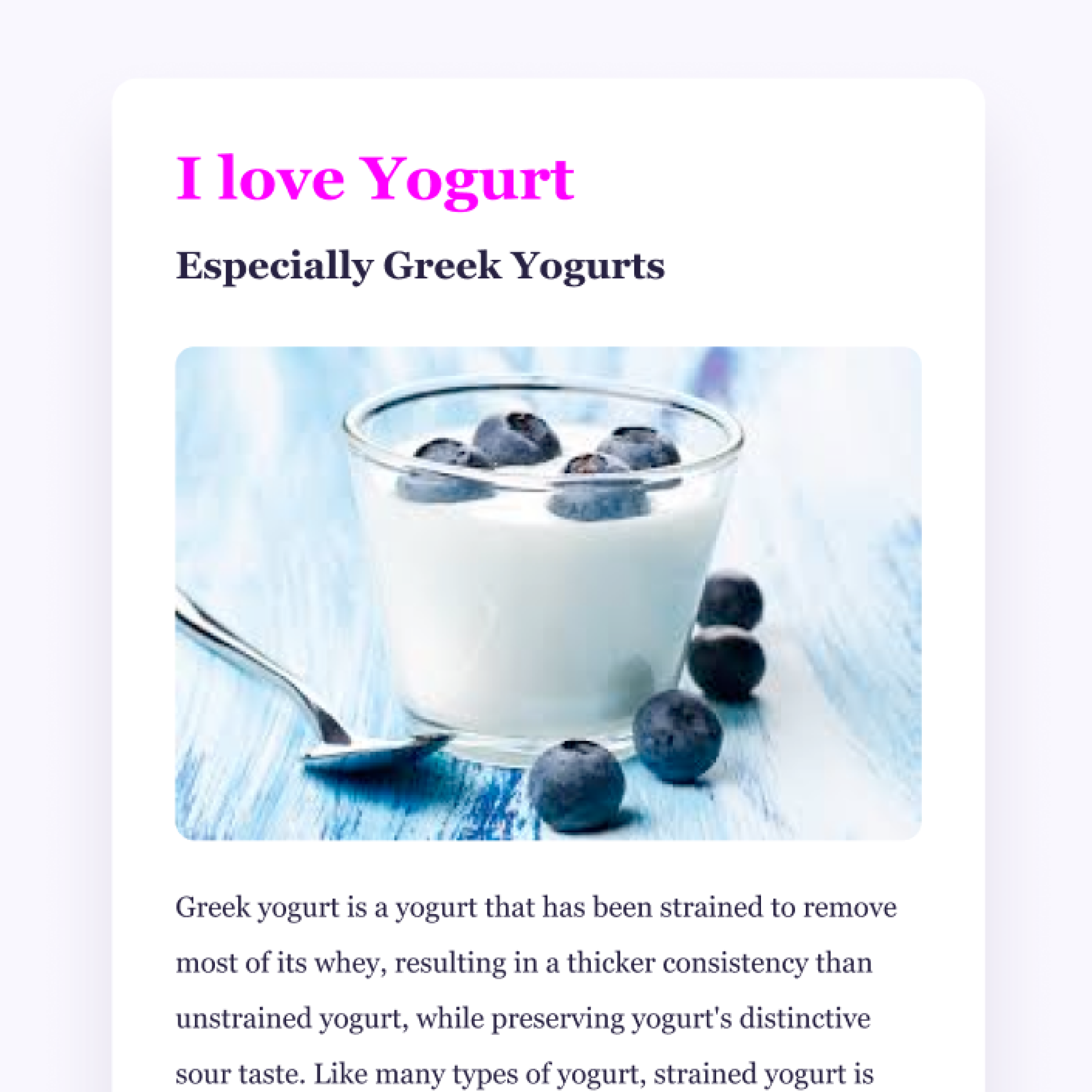 Screenshot of my project about yoghurt